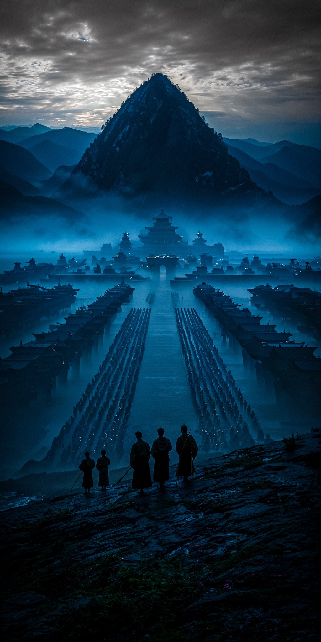 cinematic blue gray mountain valley