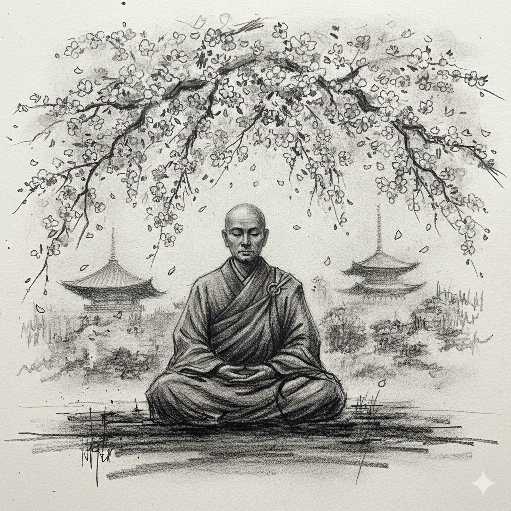 A serene monk meditating