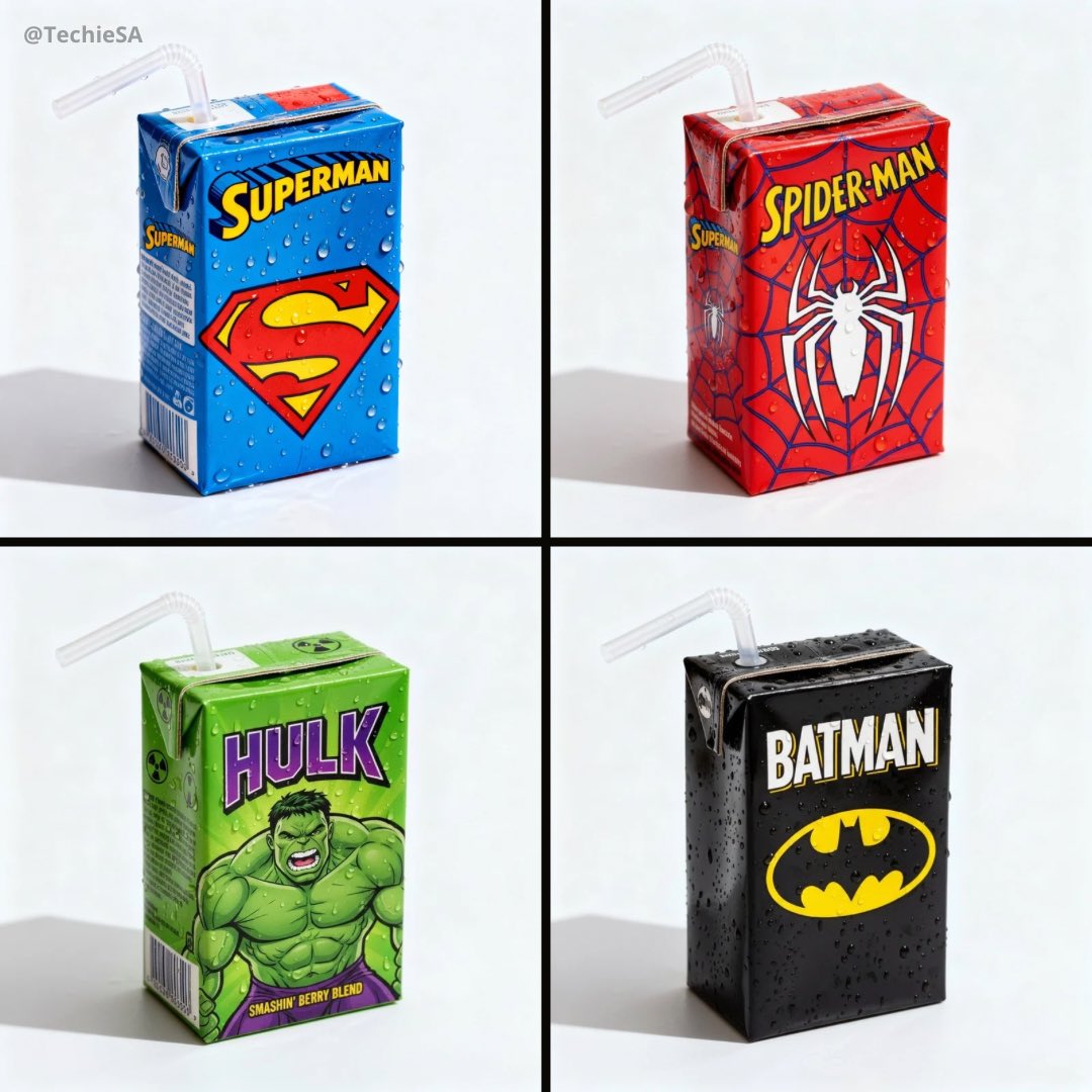 Superhero Juice Boxes by Nano Banana