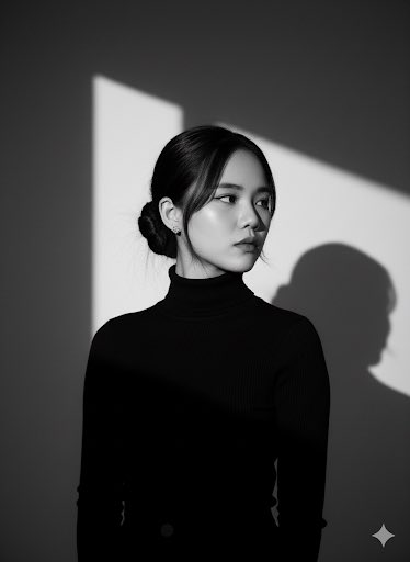 portrait of a girl wearing a sharp black turtle neck